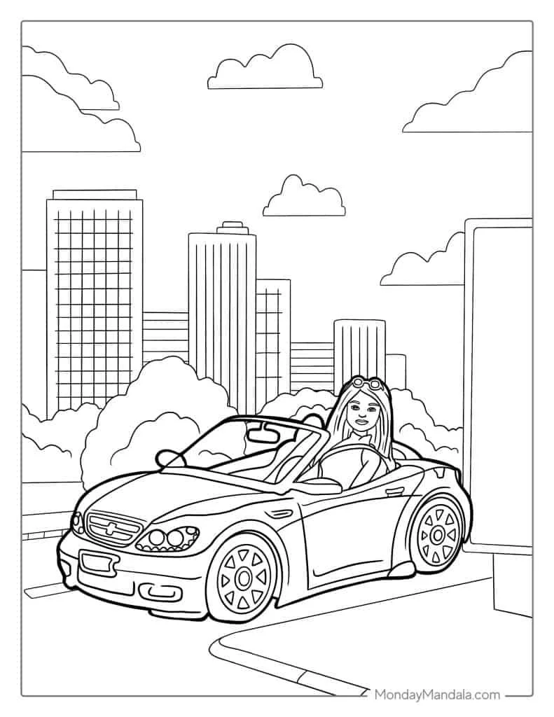 Barbie Car Coloring Pages 4