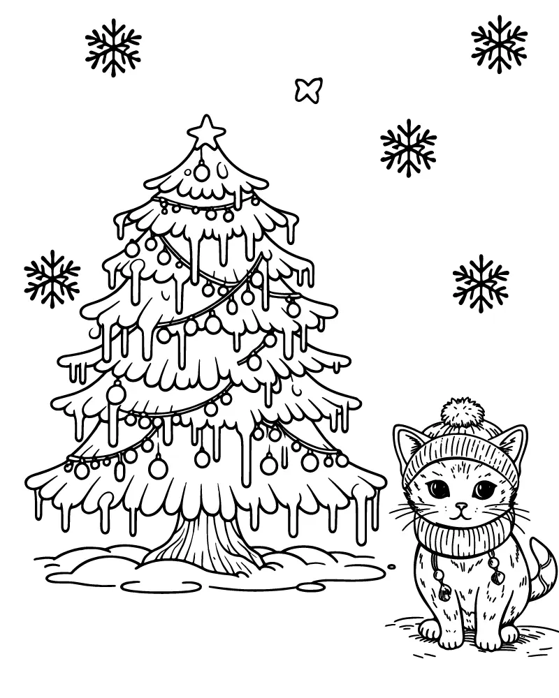 Gato de natal Para Colorir 1