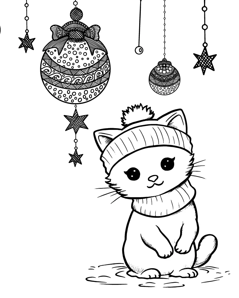 Gato de natal Para Colorir 10