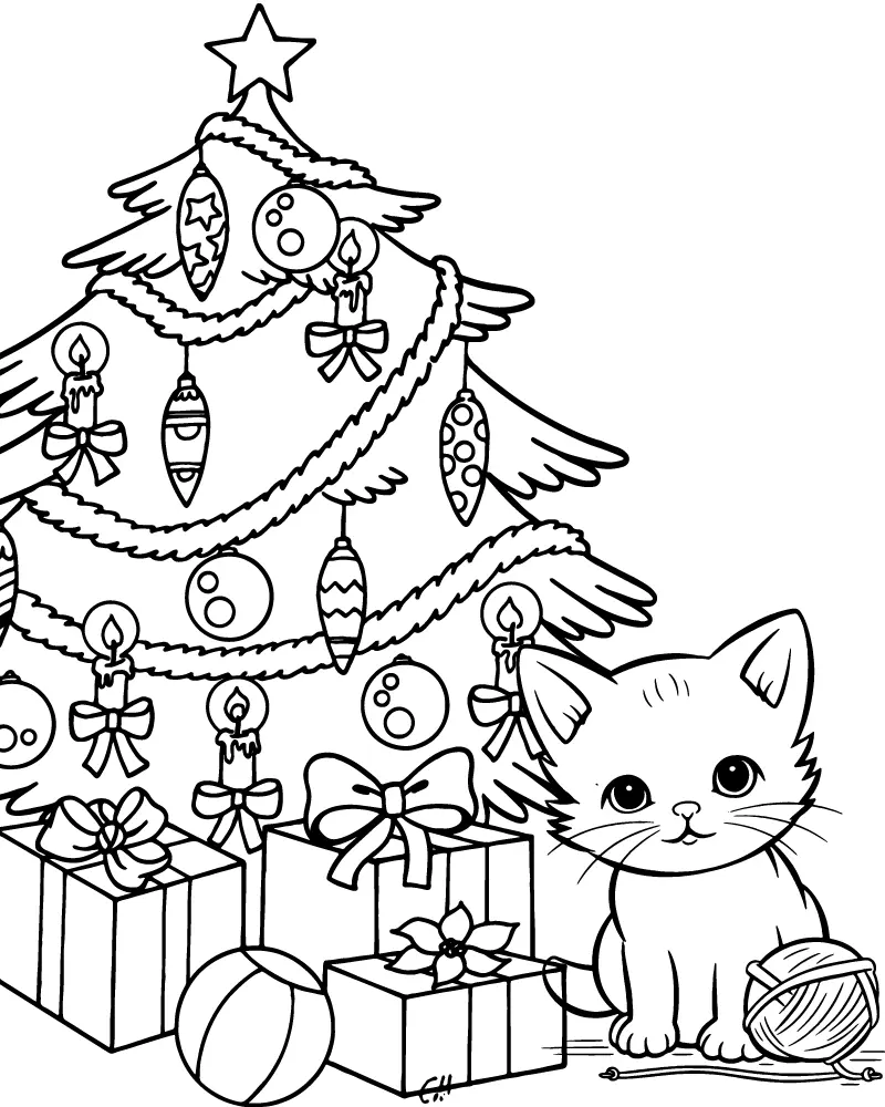 Gato de natal Para Colorir 14