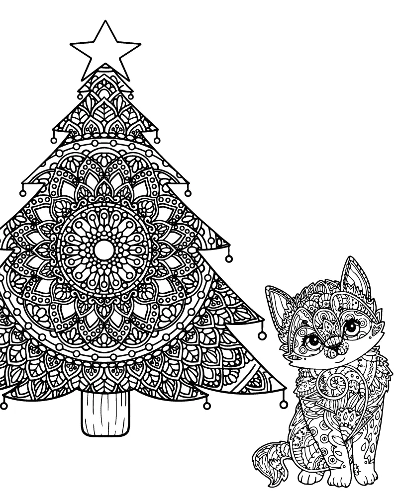 Gato de natal Para Colorir 6