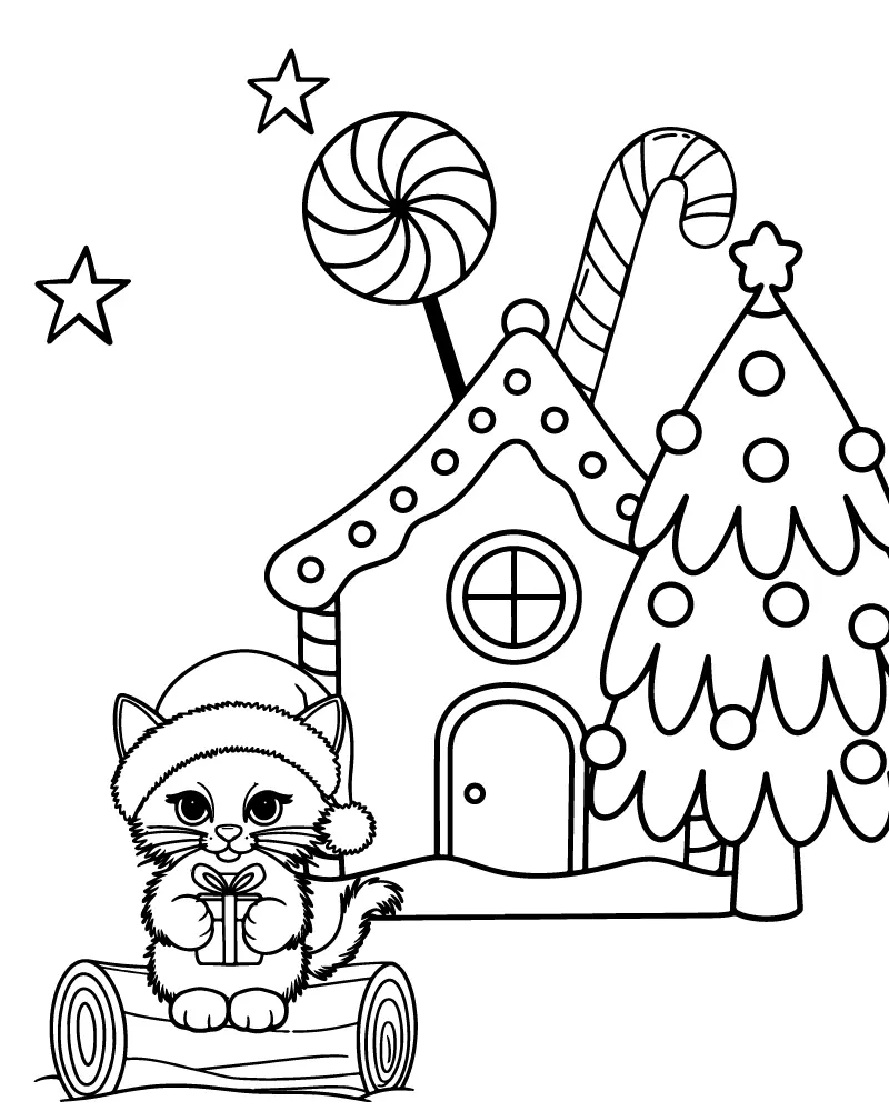 Gato de natal Para Colorir 7