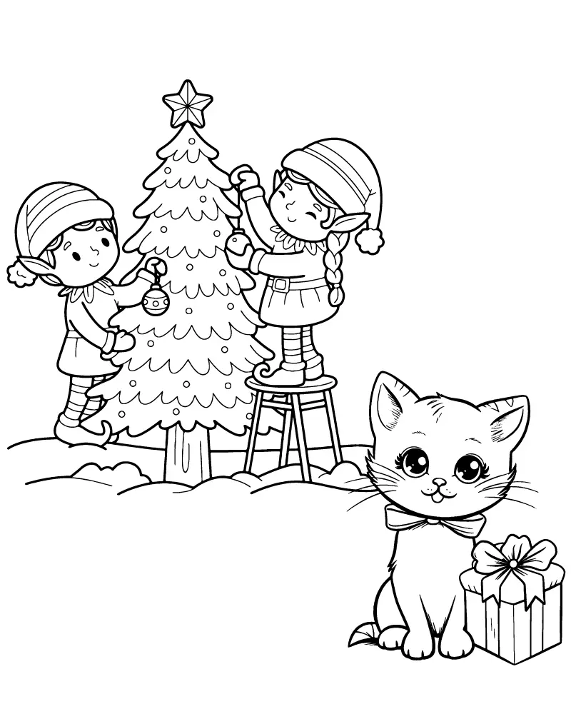 Gato de natal Para Colorir 9