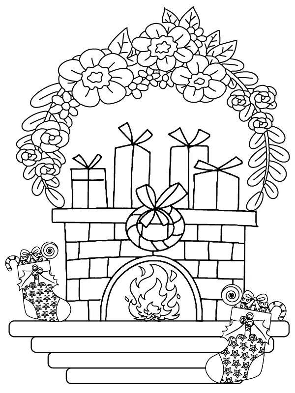 Christmas Fireplace Coloring Pages 1