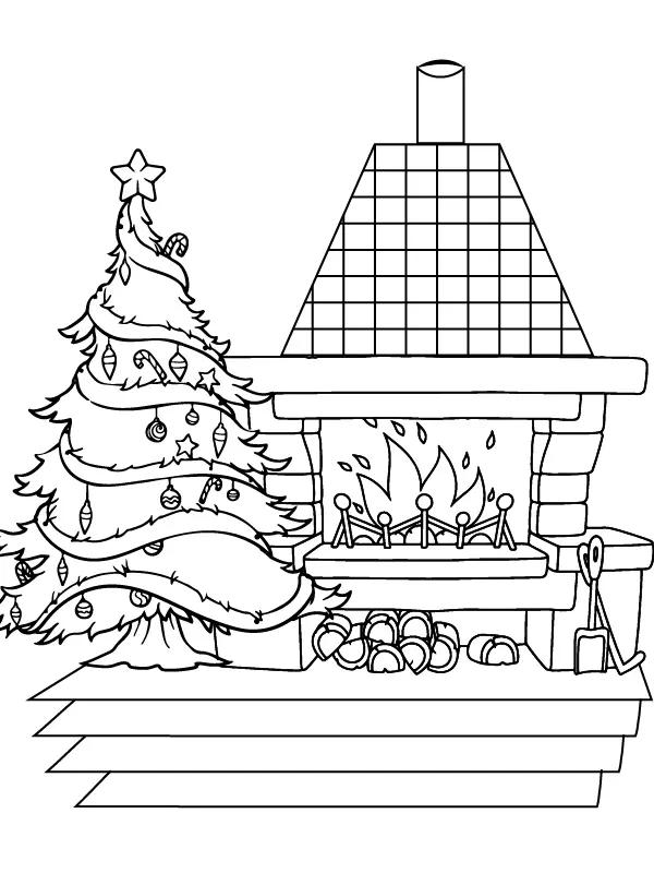 Christmas Fireplace Coloring Pages