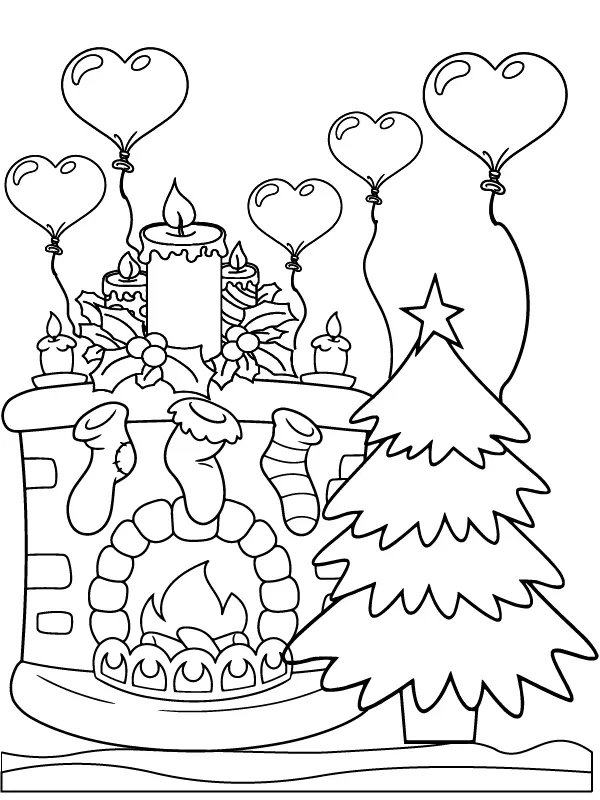 Christmas Fireplace Coloring Pages 4