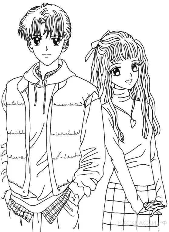 Desenhos de casal anime Para Colorir 11