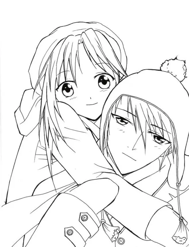 Desenhos de casal anime Para Colorir 23