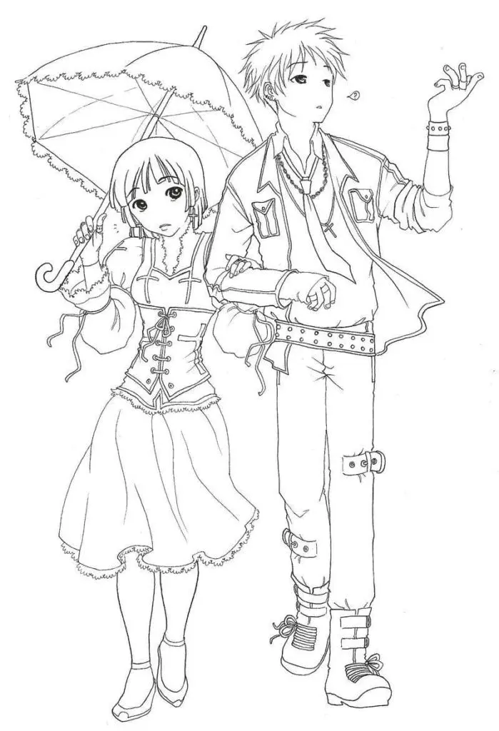 Desenhos de casal anime Para Colorir 39