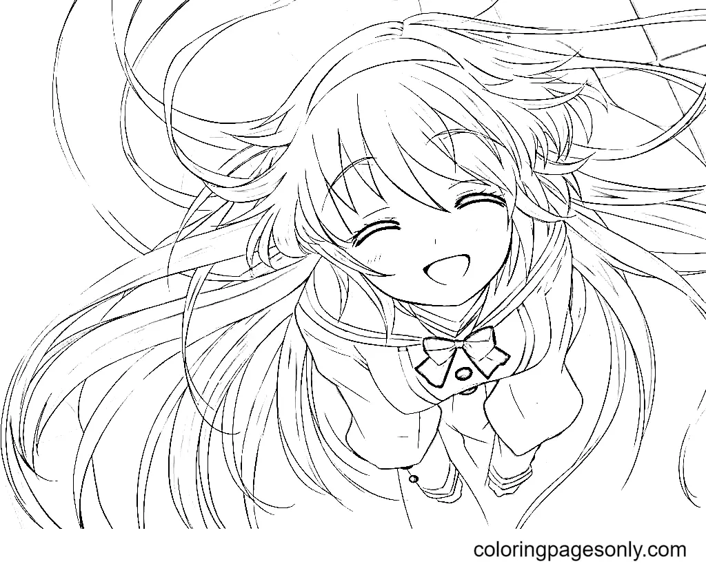 Desenhos de garotas de anime com cabelo comprido Para Colorir 11