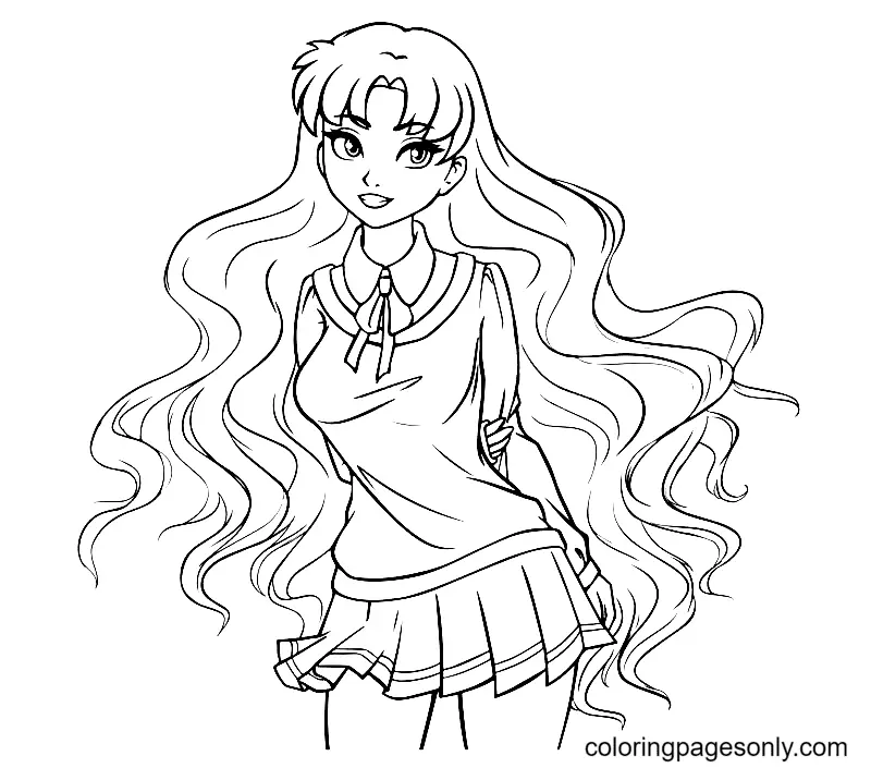 Desenhos de garotas de anime com cabelo comprido Para Colorir 29