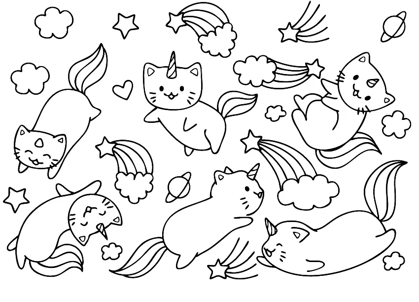 Desenhos de Gato Unicornio Para Colorir 45