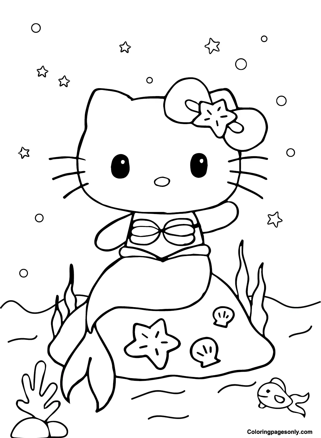 Desenhos de Hello Kitty Sereia Para Colorir 1