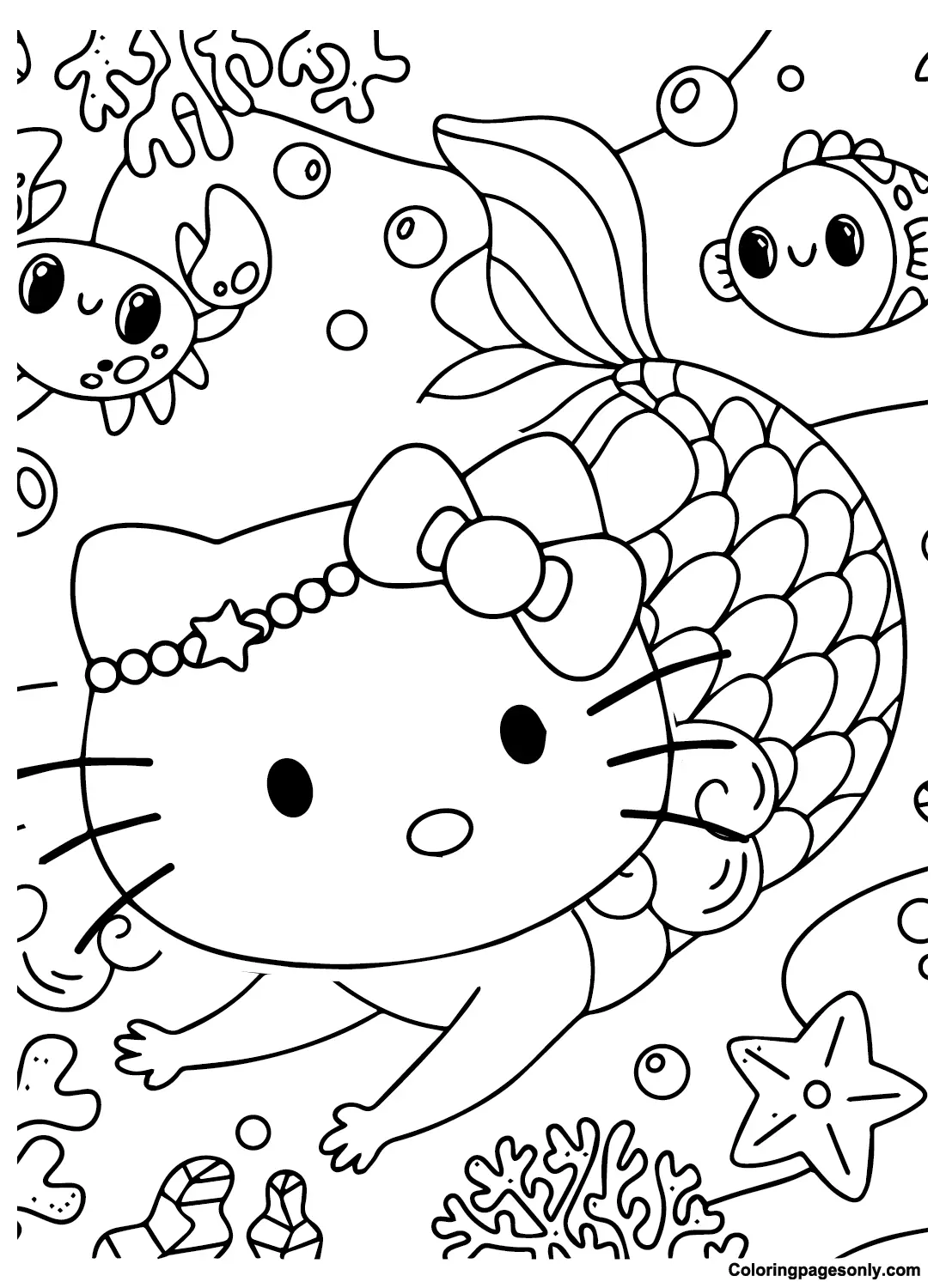 Desenhos de Hello Kitty Sereia Para Colorir 10