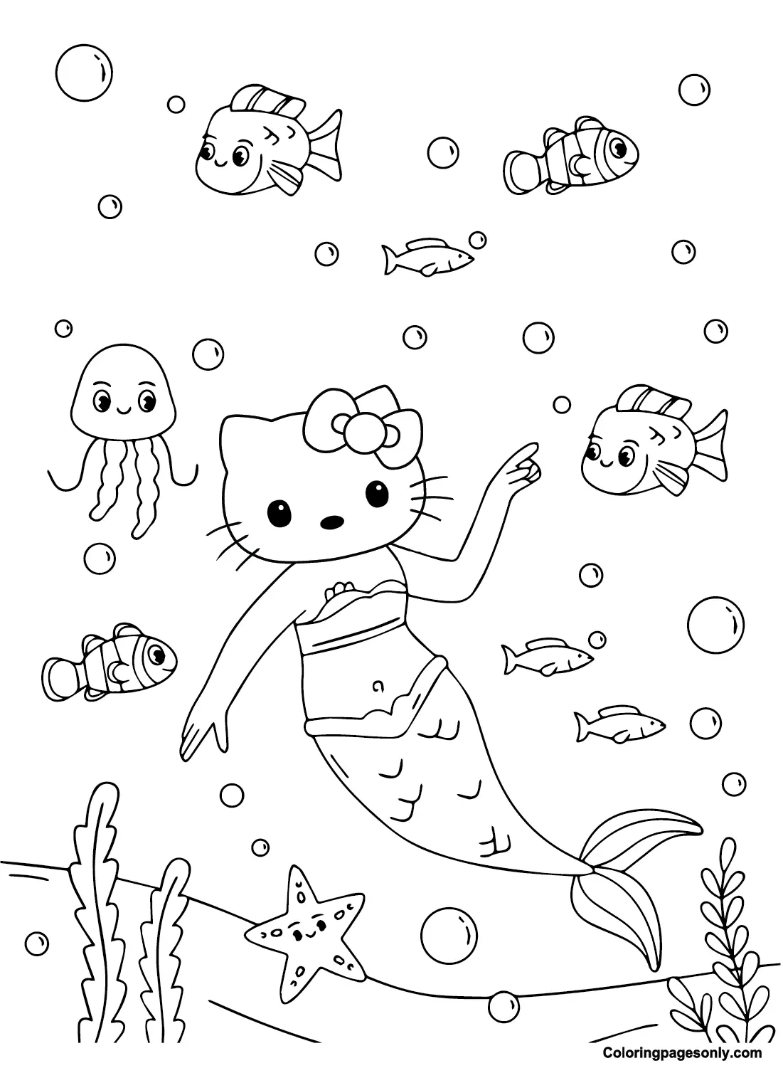 Desenhos de Hello Kitty Sereia Para Colorir 12