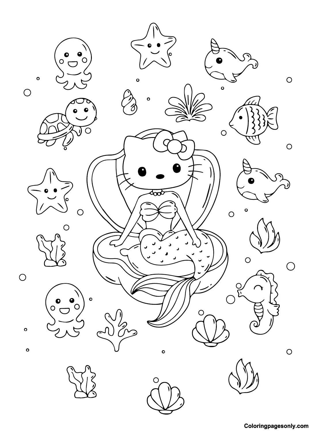 Desenhos de Hello Kitty Sereia Para Colorir 13