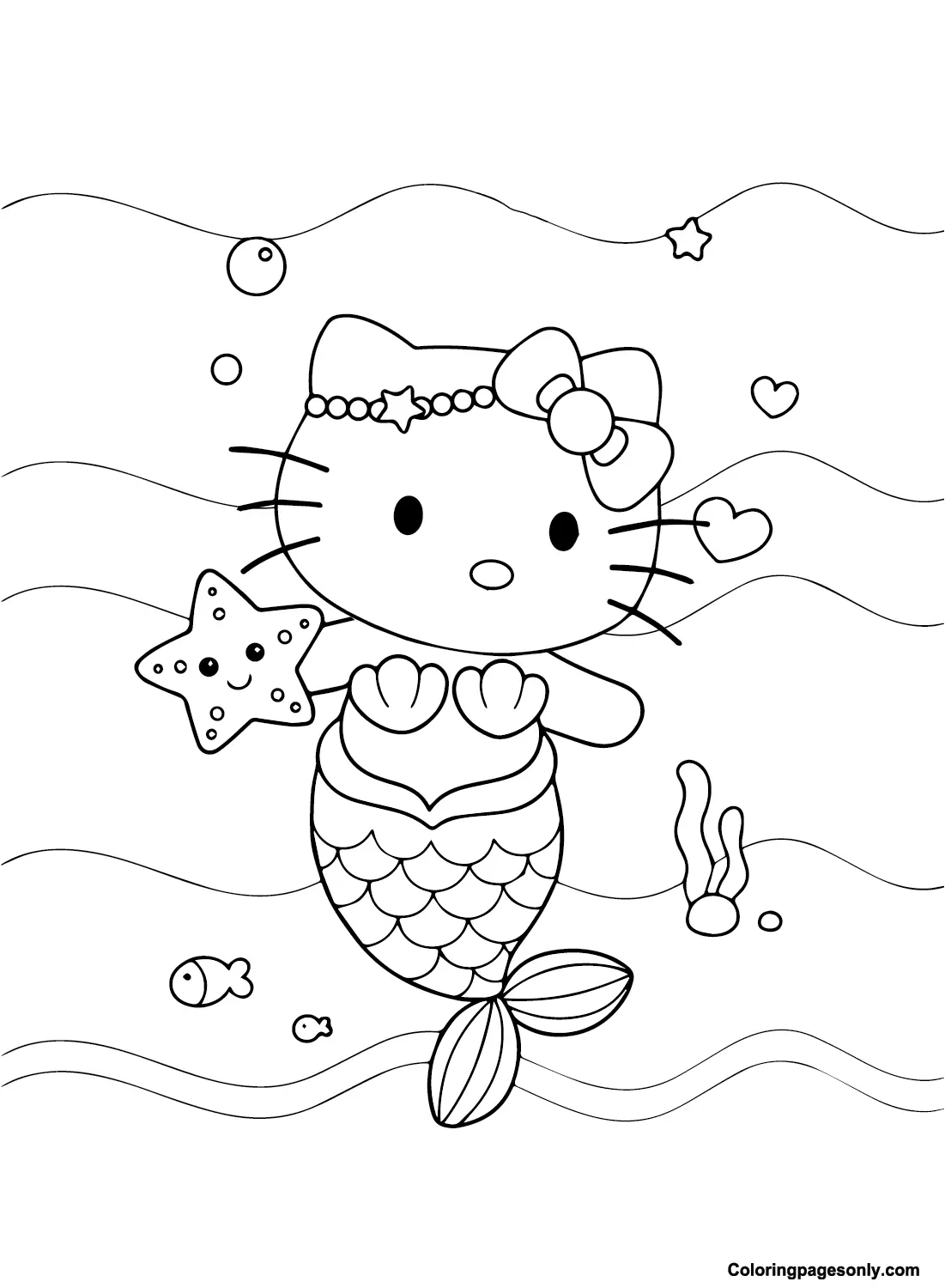 Desenhos de Hello Kitty Sereia Para Colorir 14