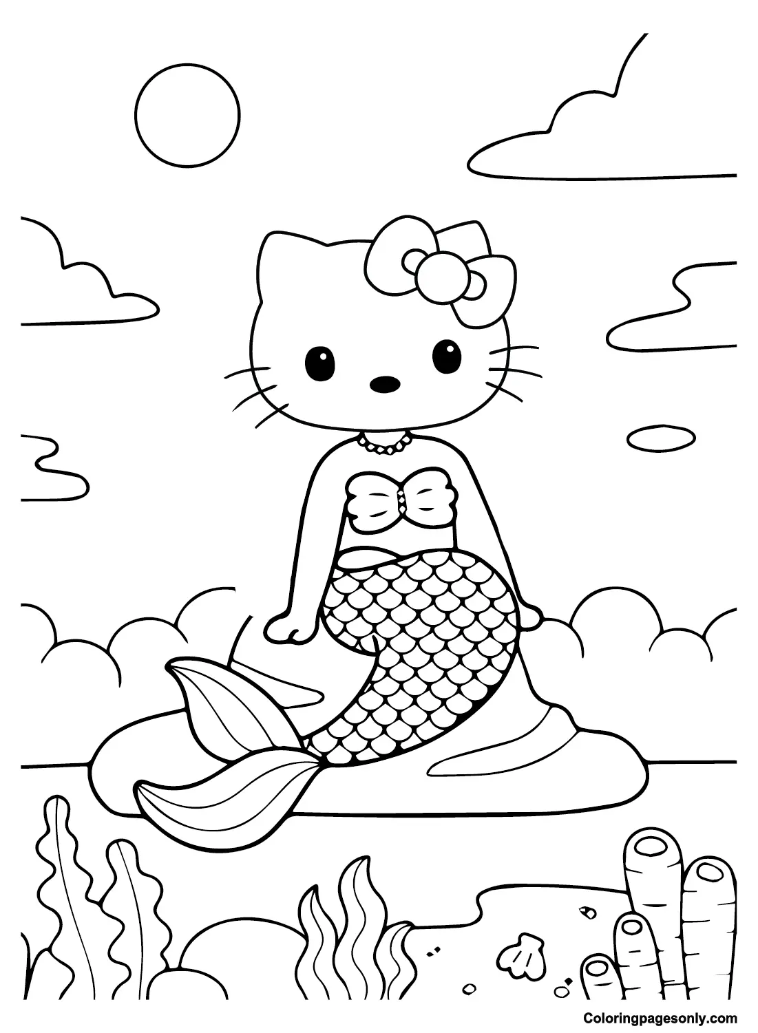 Desenhos de Hello Kitty Sereia Para Colorir 15