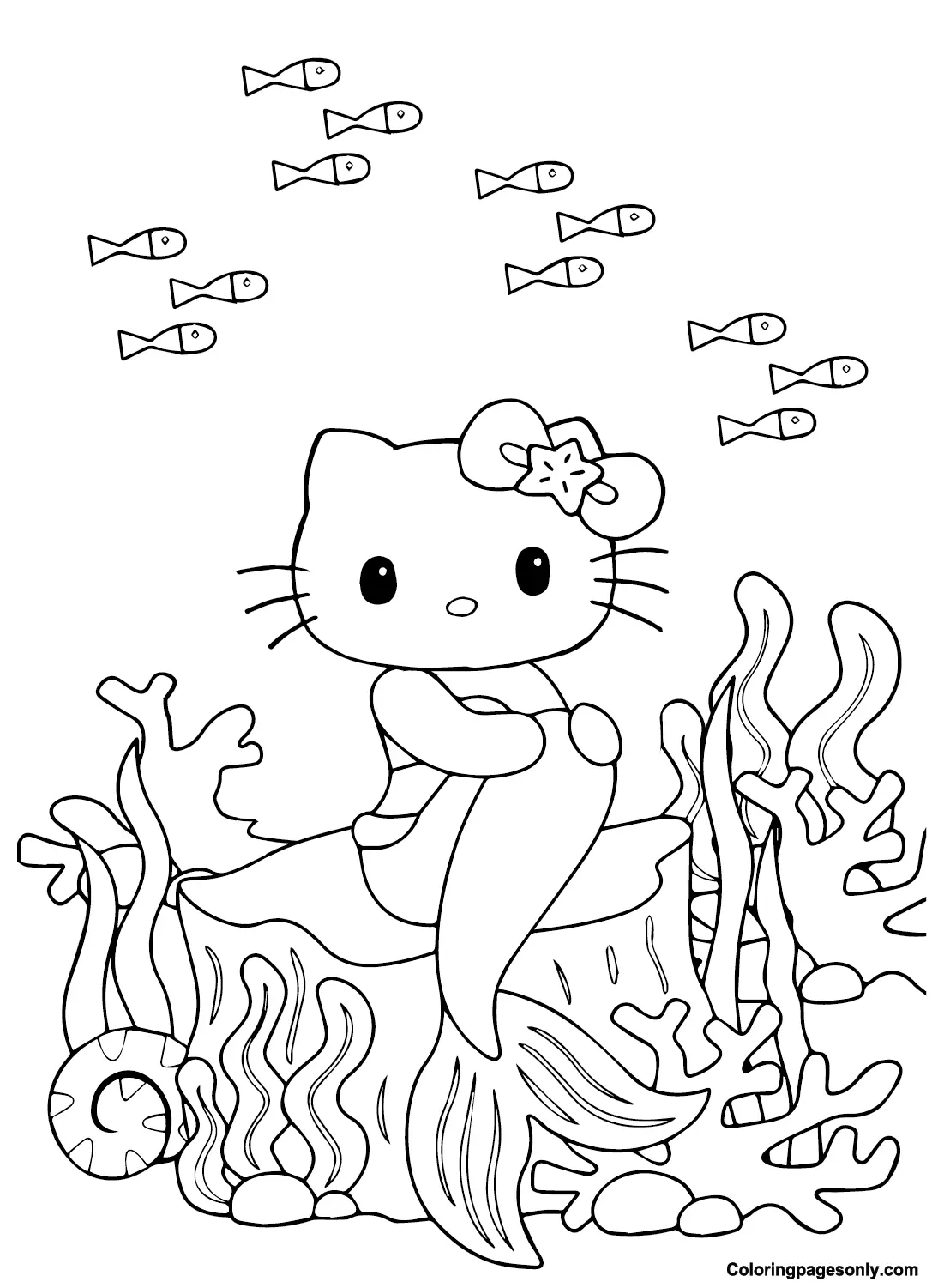 Desenhos de Hello Kitty Sereia Para Colorir 16