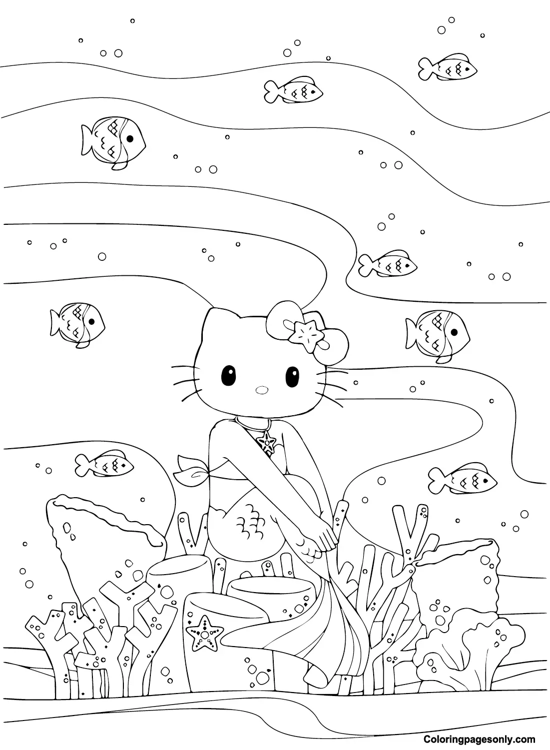 Desenhos de Hello Kitty Sereia Para Colorir 18