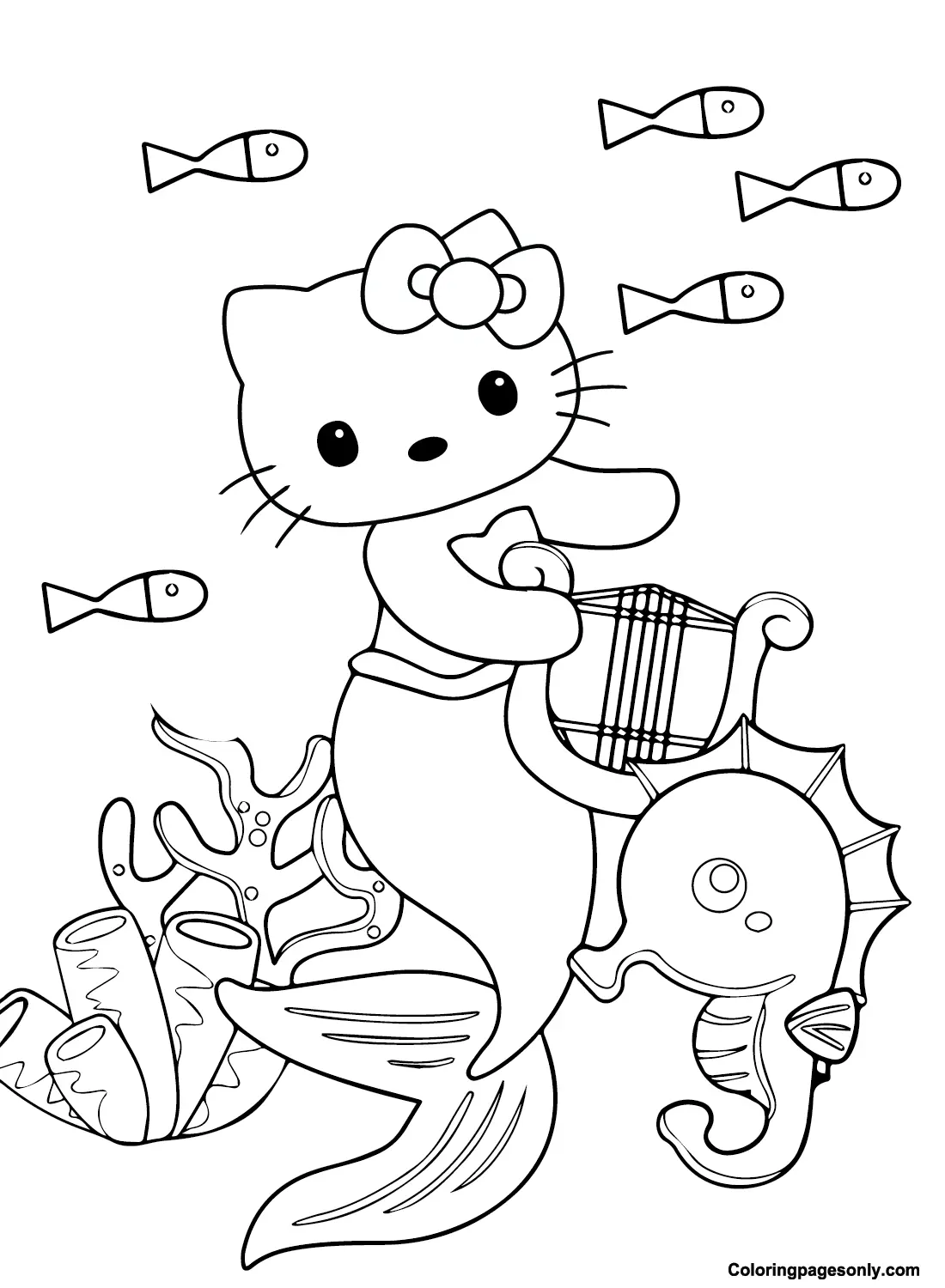 Desenhos de Hello Kitty Sereia Para Colorir 19