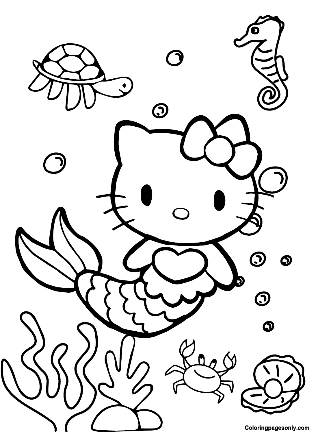 Desenhos de Hello Kitty Sereia Para Colorir 2