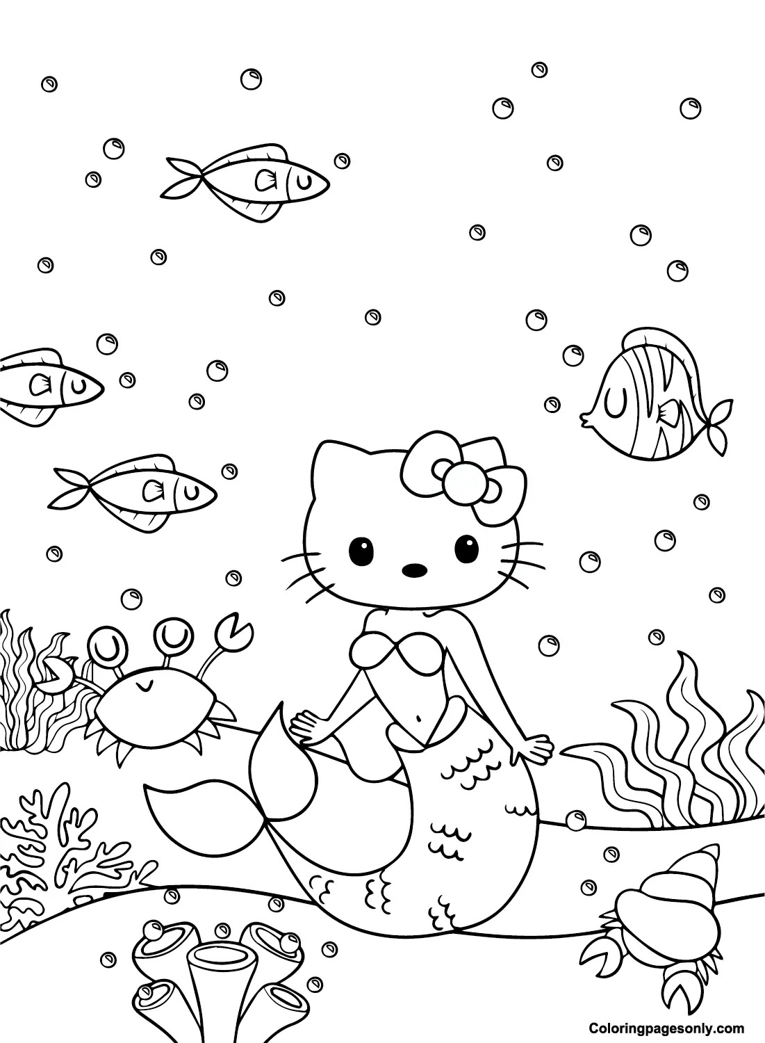 Desenhos de Hello Kitty Sereia Para Colorir