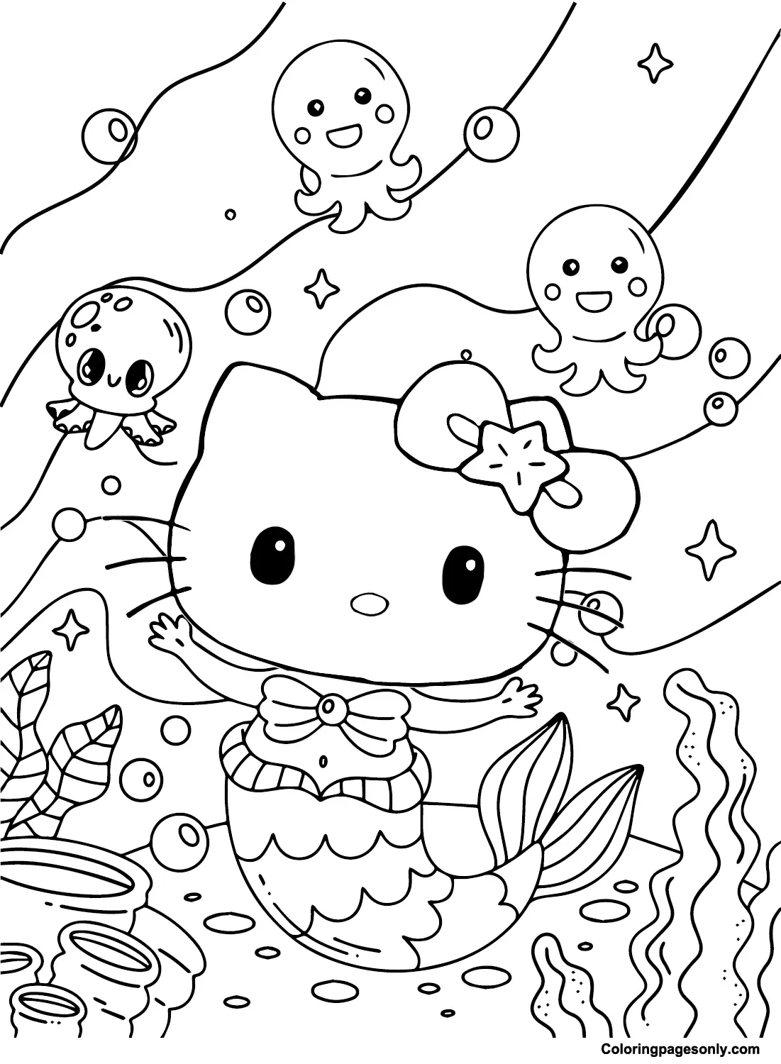 Desenhos de Hello Kitty Sereia Para Colorir 3