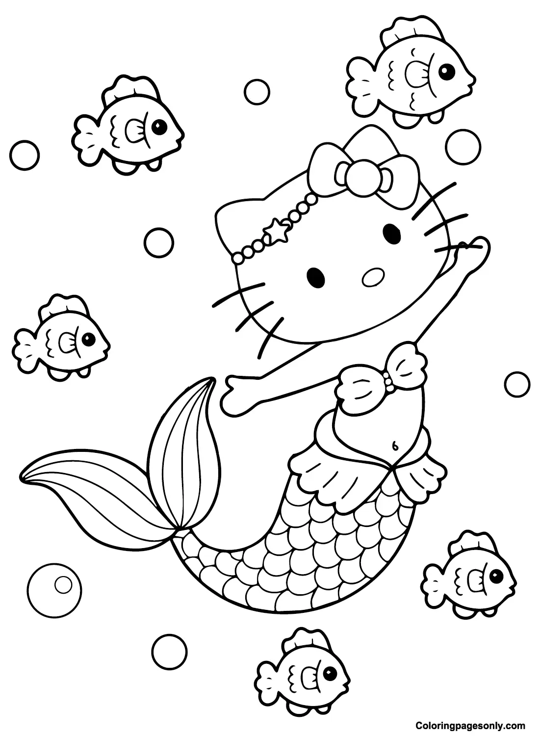 Desenhos de Hello Kitty Sereia Para Colorir 4