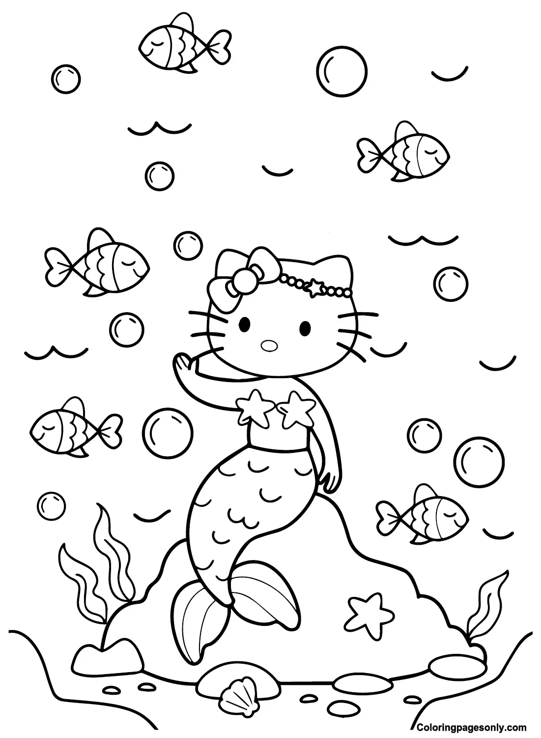 Desenhos de Hello Kitty Sereia Para Colorir 5