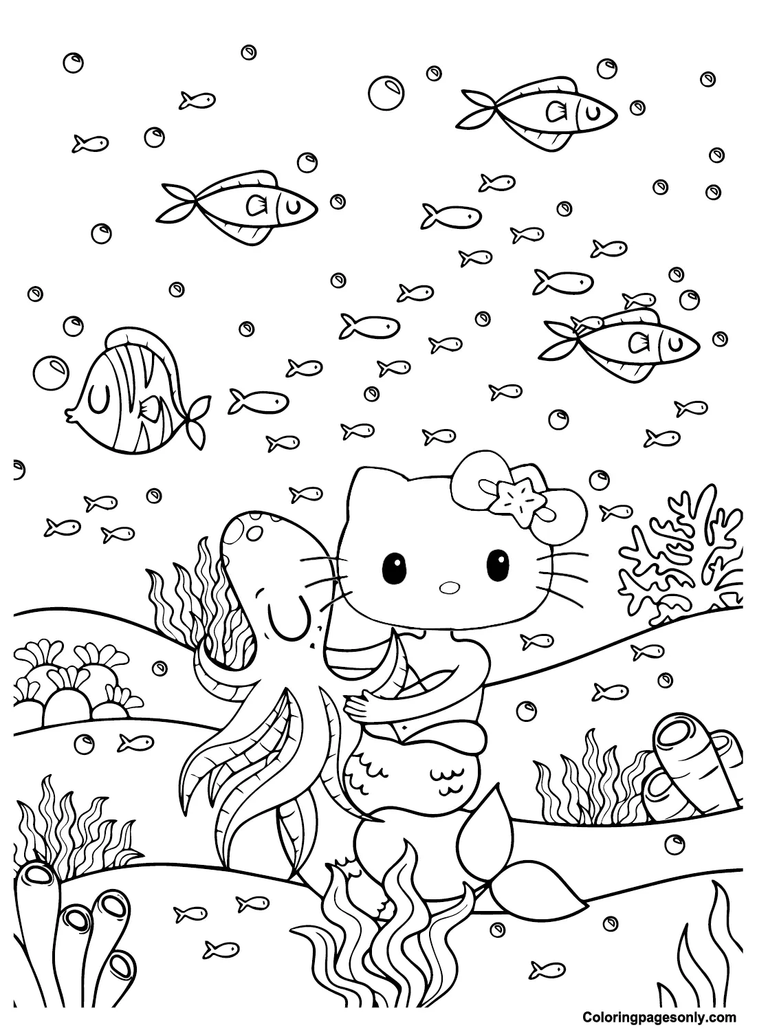 Desenhos de Hello Kitty Sereia Para Colorir 6