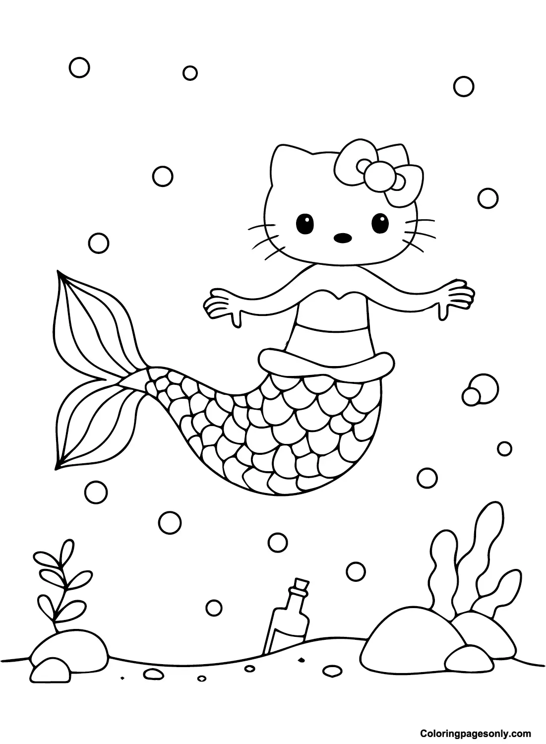 Desenhos de Hello Kitty Sereia Para Colorir 7