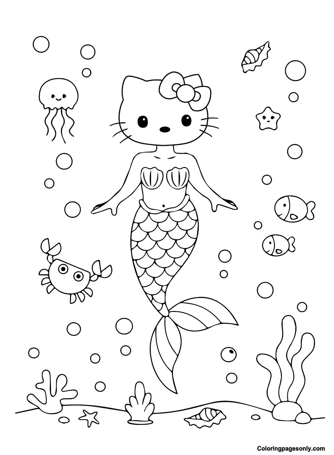 Desenhos de Hello Kitty Sereia Para Colorir 8