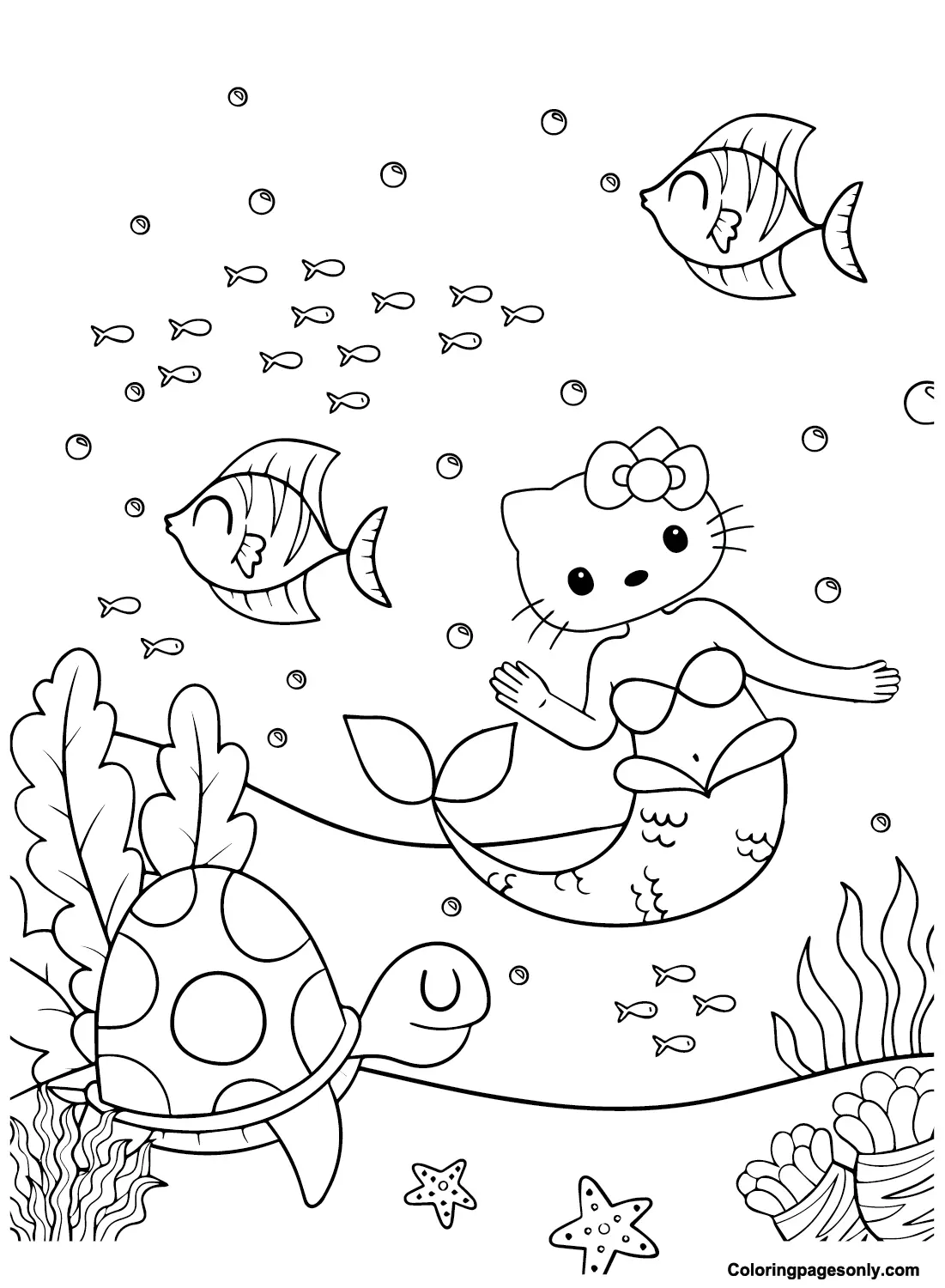 Desenhos de Hello Kitty Sereia Para Colorir 9