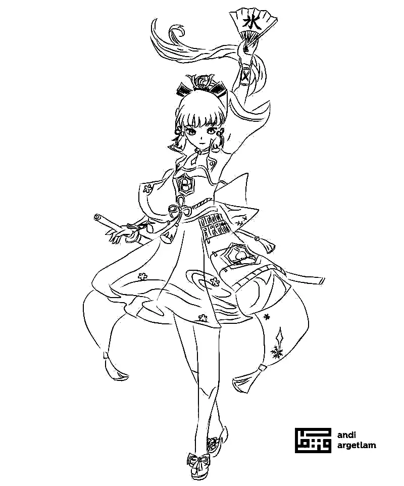 Desenhos de Kamisato Ayaka Para Colorir 17