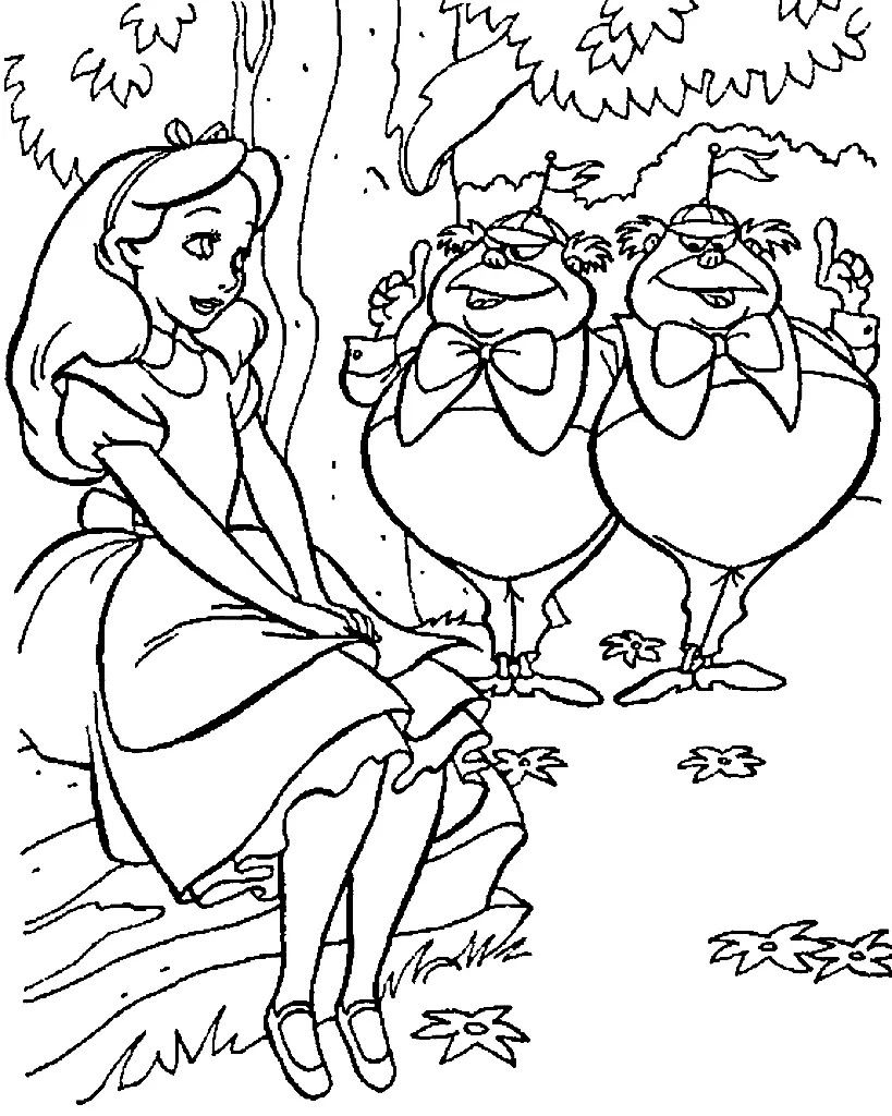 Desenhos de Tweedledum e Tweedledee Para Colorir 4