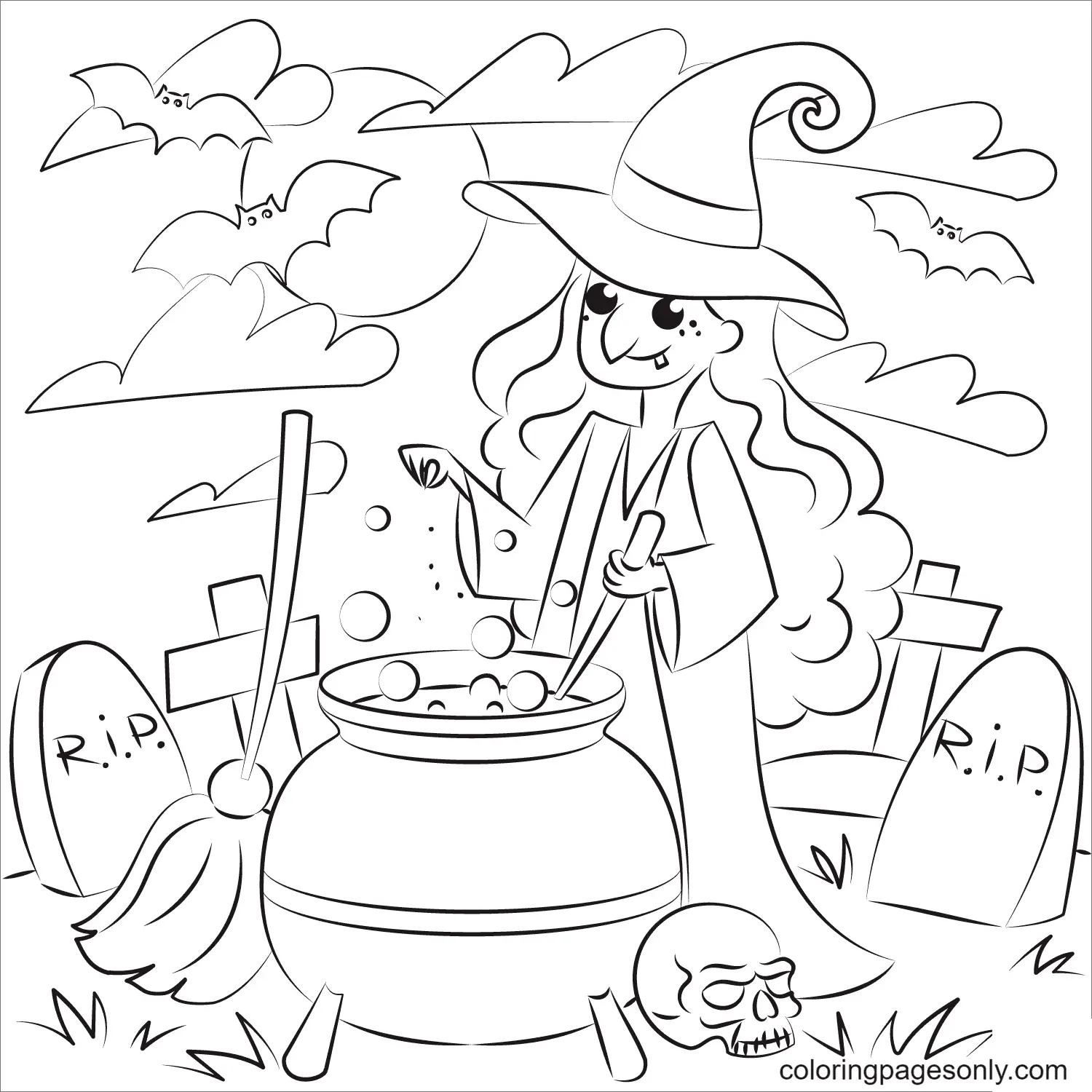 Ausmalbilder Halloween Hexe 65
