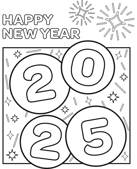 Happy New Year 2025 Coloring Pages 1