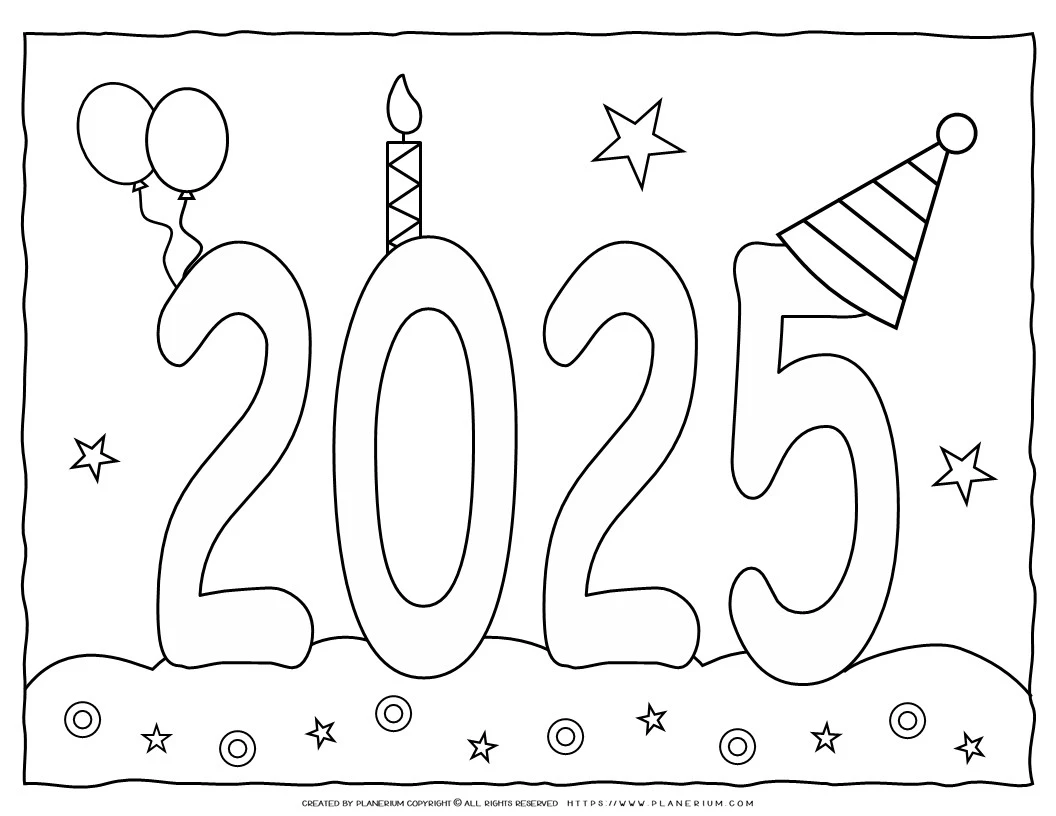 Happy New Year 2025 Coloring Pages 3