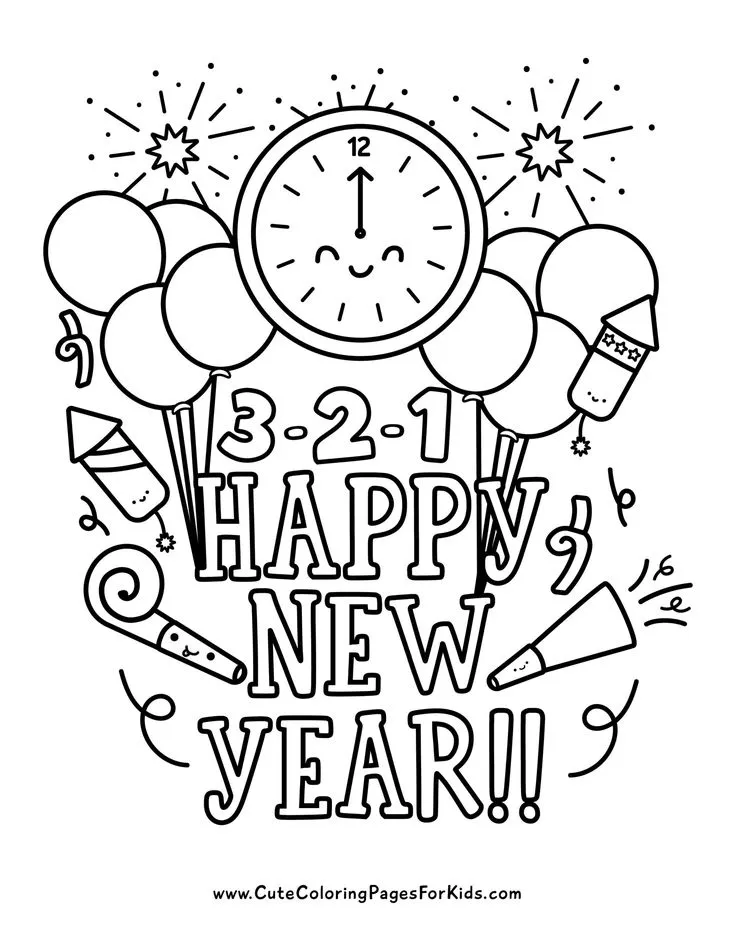 Happy New Year 2025 Coloring Pages 6