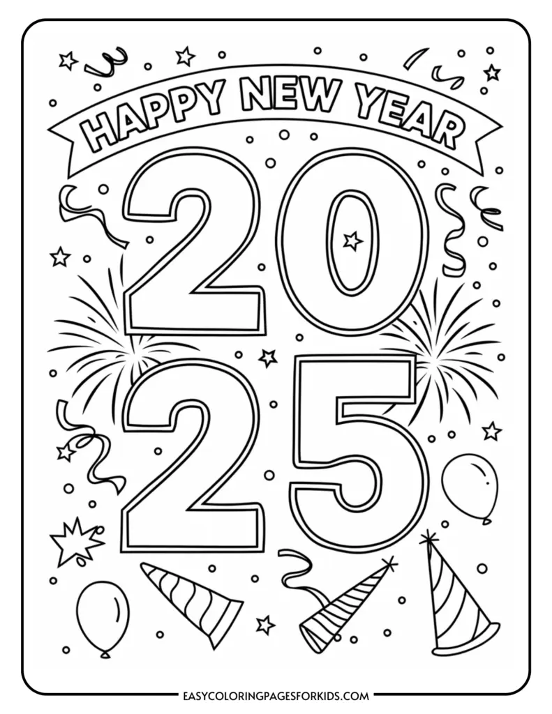 Happy New Year 2025 Coloring Pages 8