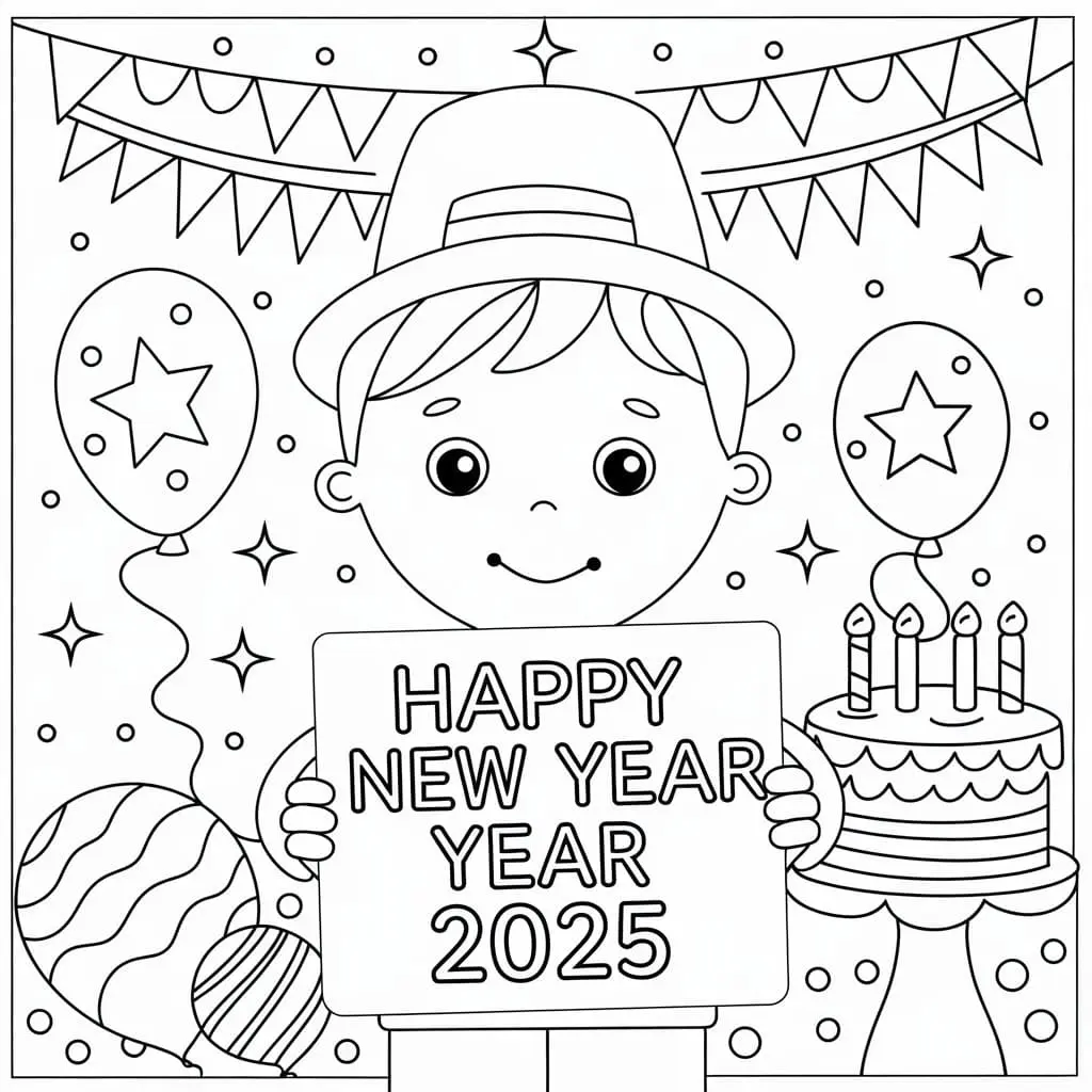 Happy New Year 2025 Coloring Pages 9