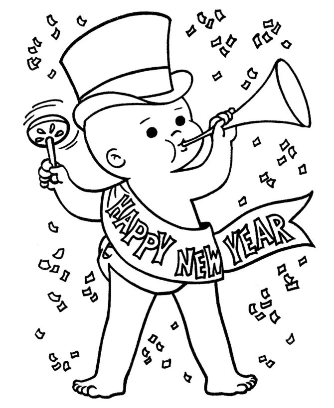 Happy New Year Hat Coloring Pages