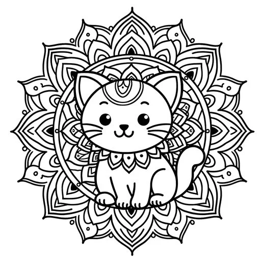 Mandala Cat Coloring Pages 22