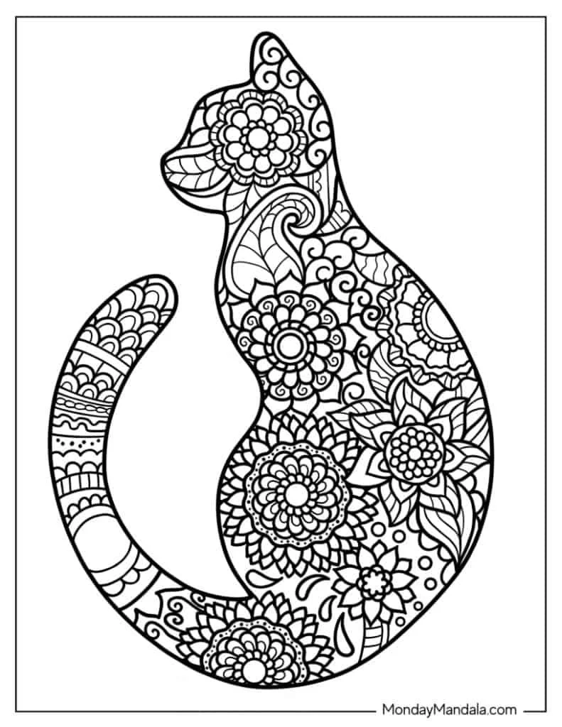 Mandala Cat Coloring Pages 3