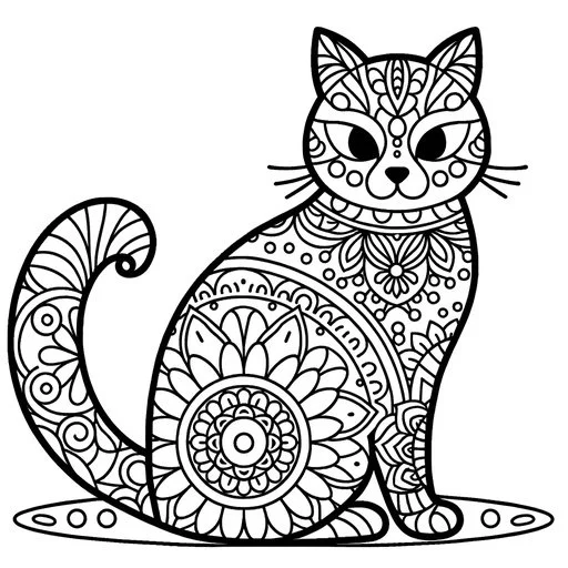 Mandala Cat Coloring Pages 9