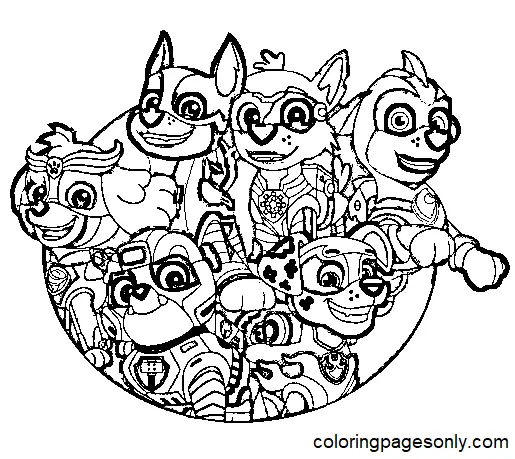 Desenhos de filhotes poderosos da Patrulha Canina Para Colorir 34