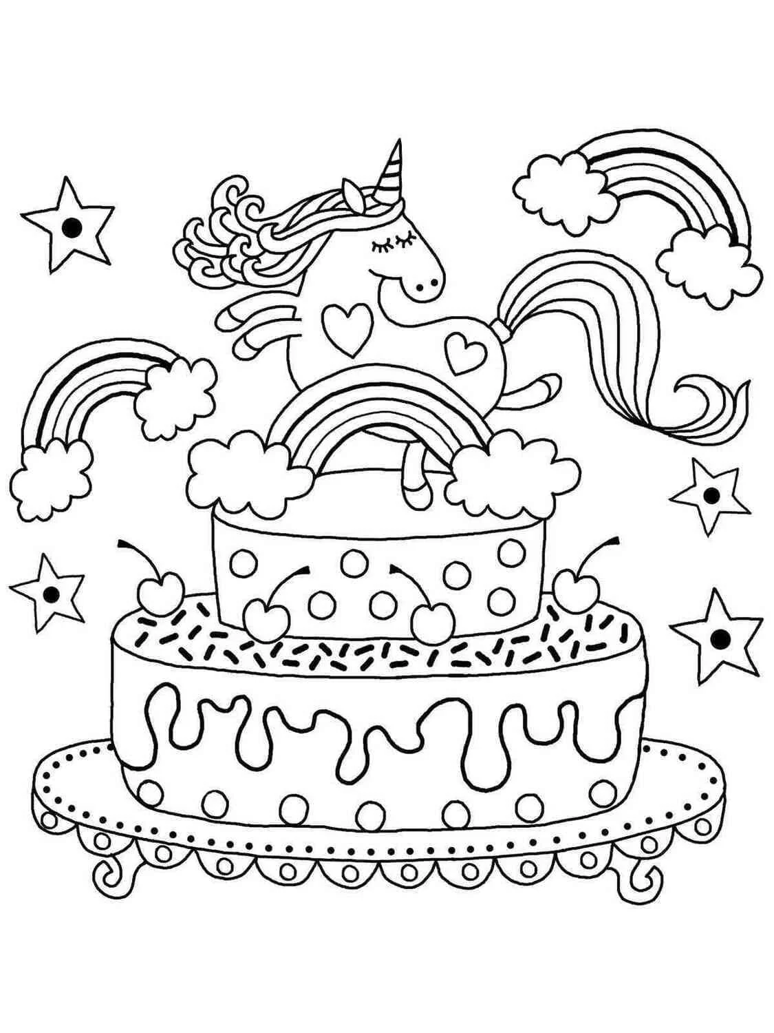 Unicorn Cake Coloring Pages 15