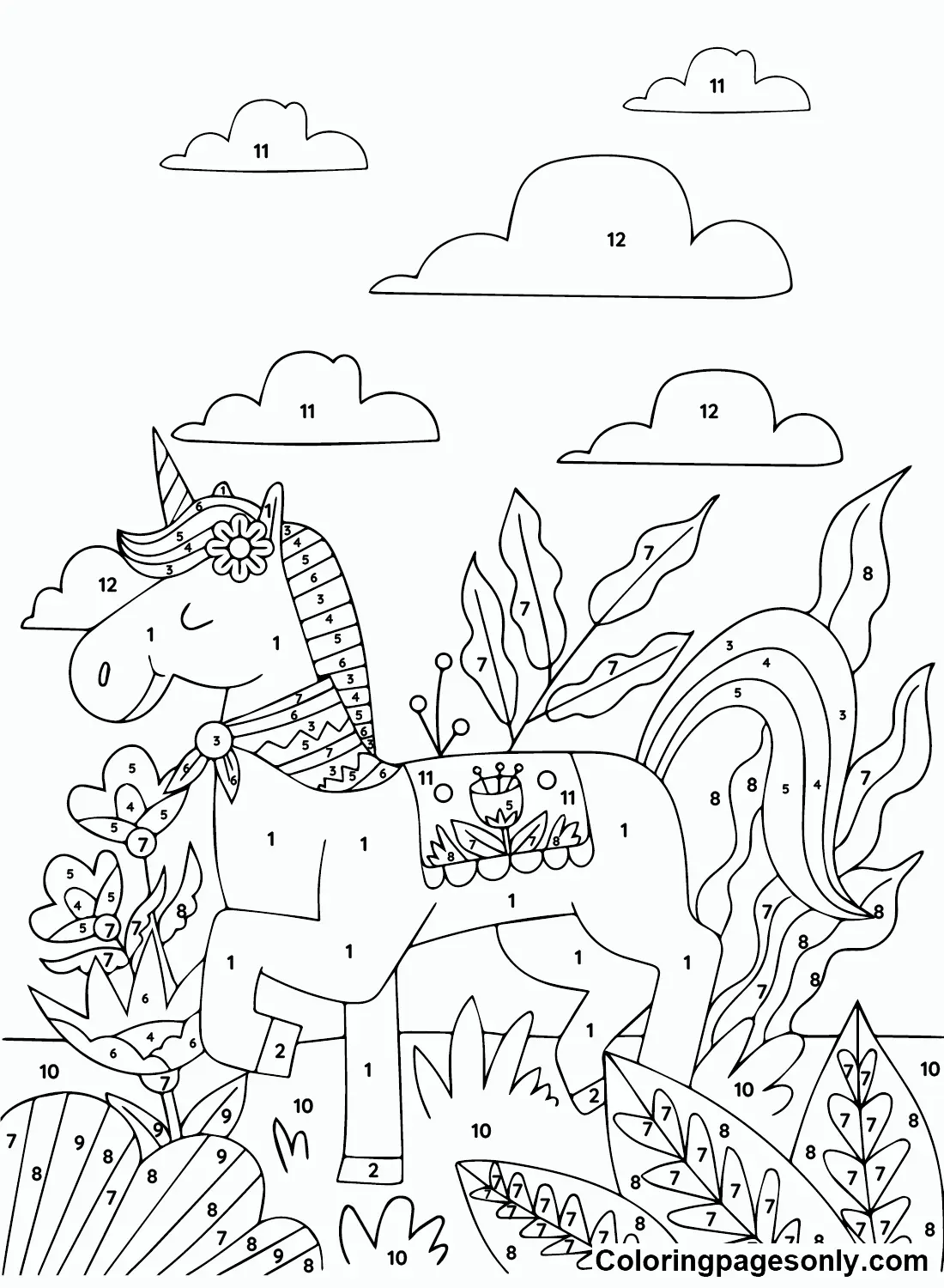 Desenhos de Unicornio Por Numero Para Colorir