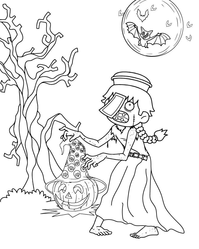 Garota Zumbi Para Colorir 12